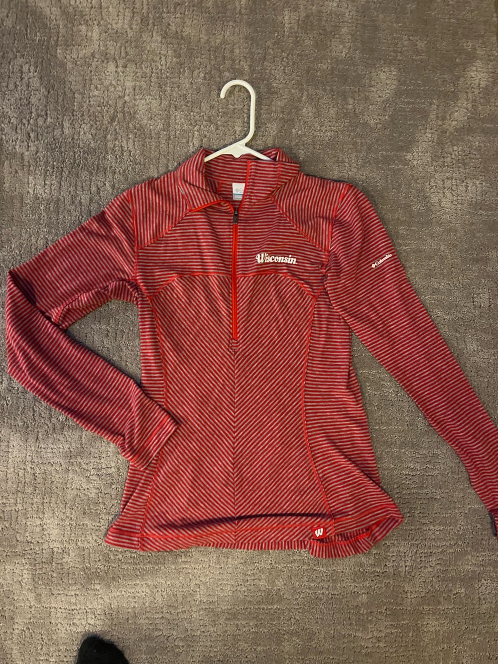 Columbia Red Striped Wisconsin Women's Quarter-Zip Pullover
